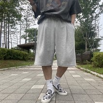 남녀공용 빅사이즈 7부 원턱 버뮤다 와이드팬츠 벌룬 트레이닝 밴딩반바지 3color