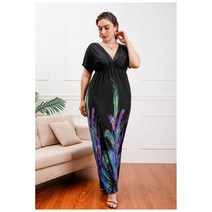 보헤미안 원피스 V넥 프린팅 바캉스 비치 집시 브이넥 휴양지 여름 여행 에스닉 롱