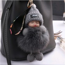 꽃비 여우털 아기인형 키링 선물/감사선물/부모님선물/입학선물/ 열쇠고리 가방 악세사리 자동차 키링 키홀더, 그레이