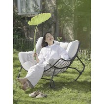 흔들의자 안락의자 레저 소파 발코니 소파 의자 홈 거실 야외 흔들 의자, (아몬드 화이트)흔들의자 + 발받침+테이블