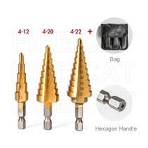 4-12mm 4-20mm 4-32mm hss 스텝 드릴 비트 스트레이트 그루브 금속 드릴 티타늄 코팅 나무 구멍 커터 코어 드릴 도구 세트 414, 4-12 4-20 4-22 가방