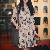 허리밴드 봄날 하객원피스 플레어 소매 쉬폰 원피스 OPC002 랩