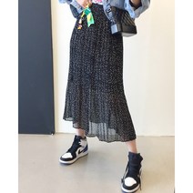 댕댕이 도트 플리츠 주름 밴딩 쉬폰 봄 롱 스커트 (2color)