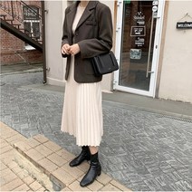 플리츠 스웨이드 주름 롱 뒷밴딩 스커트