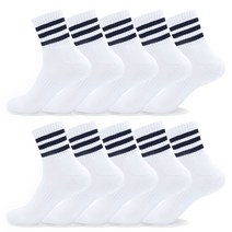 메가양말 로베르토 삼선 스포츠양말 중목 이중바닥 쿠션 10P, 화이트, 여성
