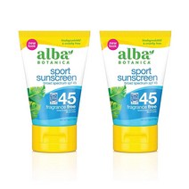 Alba Botanica 스포츠 자외선차단 로션 SPF45 무향 113.4g 선크림, SPF 45 (Pack of 2)