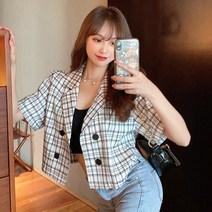 메이킹유 반팔 체크 남방 블라우스 카라넥 캐주얼 614스웨지셔츠