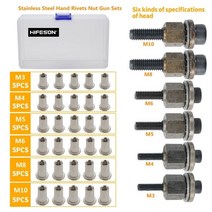 리벳건 핸드 너트 헤드 너트 너트 도구 수동 riveter rivnut 도구 액세서리, 36pcs 스테인레스 스틸