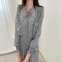 오슈 여성 페미닌 샤랄라 플라워 소프트 플리츠 롱원피스