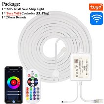 LED스트립 줄LED tuya smart wifi 220v rgb 네온 빛 ip67 리본 테이프 유연한 블루투스 음악 led 네온 사인 램프 5050 alexa voice, 와이파이 제어, 10m