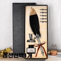 깃털 만년필 꽂이 펜촉 블랙잉크 1세트 선물 판촉 기념품 중세 클래식 딥펜 종류선택 1개, 블랙, 깃털펜세트