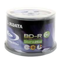 Ridata BD-R 6X 25GB 블루레이 미디어 화이트 잉크젯 허브 인쇄 가능한 디스크 50개 팩