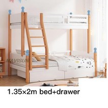 벙커침대 이층침대 벙커 북유럽 심플 스타일 너도밤나무 원목 2층 어린이 이층 침대 흰색 침대 소녀 아이가 좋아하는 성 아이 침대 침실 세트, 1.35x2.0m 침대 세트 2