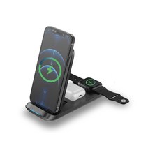 3IN1 고속 무선 충전기 패드 15W 스마트폰 워치 무선이어폰 충전 IQW-3100 갤럭시 워치 용, 블랙