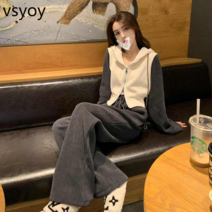 vsyoy 스포츠 정장 여성 가을의 유행 학생 한국식 느슨한 슬리밍 패션 인터넷 연예인 캐주얼 투피스 런닝 슈트