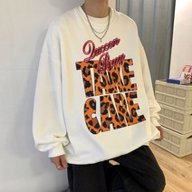 레오파드 인쇄 편지 스웨터 남성 봄 가을 패션 브랜드 스트리트 힙합 의류 가을 러즈 라운드 넥 후드 코트