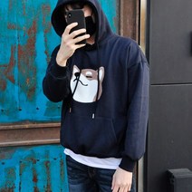 꼰스 시바견 패치자수 오버핏 후드티