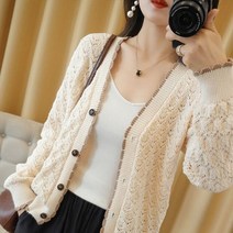 빅사이즈원피스 77 88 99 4XL-5XL H 아웃 레이스 플러스 사이즈 니트 카디건 여성 한국어 슬림 긴 소매 스웨터 빈티지 뜨개질 탑 봄 선 스크린 셔츠