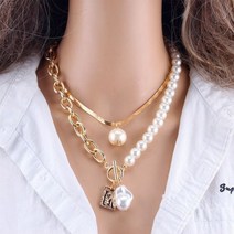 진주 목걸이 세트 연예인 크로스 보더 레트로 구리 뱀 체인 바로크 초상화 광장 브랜드 사람들