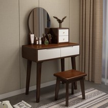 LED 원목화장대 엔틱화장대 세트 북유럽 모던, 80cm 호두 화이트 더블 서랍 무등형