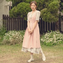 골든래빗 슬릿 에이프런 앞뒤착용 원피스형 카페 린넨 감성 앞치마, 핑크