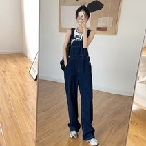 ANYOU 가을철 점프슈트 데님 와이드 오버롤 루즈핏 빈티지 데님 팬츠