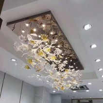 현대적인 대형 프로젝트 샹들리에 호텔 빌라 계단 거실 단풍잎 예술 장식 걸이식 램프 광택 맞춤형, 03 L100xW40xH50cm_02 차가운 흰색