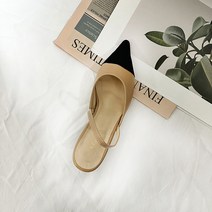 스틸레토 배색 미들 앞코뾰족 오피스 7cm 슬링백 힐 구두