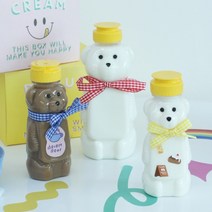 베어 보틀 병 곰돌이 물병 2size 소스통 양념통 물통 페트병 꿀병 투명, 리본 10p(색상랜덤)