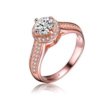 Megan Walford 고급 로즈 오버 스털링 실버 라운드 클리어 큐빅 지르코니아 사이드 스톤 링 커플링브랜드 물고기반지 MGWJSMT1610ROSE