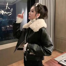 Mayfox 빈티지 기모 블랙 가죽 재킷 라이더 코트 여 쇼트 스웨이드 도톰 점퍼 JHJ