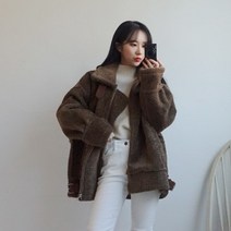 모노위크 뽀글뽀글 브라운 오버핏 양털 퍼 무스탕 자켓