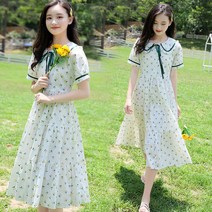 CIUUC 소녀 느슨한 드레스 2022 여름 드레스 새로운 학생 인형 칼라 드레스 큰 어린이 여름 대학 스타일 코튼 스커트