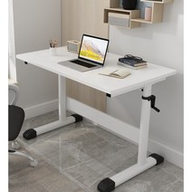 자동 높낮이 조절 책상 테이블 전동 높이조절 책상 모션데스크 핸드 크랭크, 브라운 + 흰색 프레임 80x60