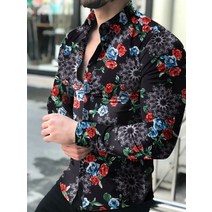 조폭 셔츠 야자수 페이즐리 가을 긴팔 꽃무늬 남성용 슬림핏 플라워 프린트 남성용 cam 구김없는 남방
