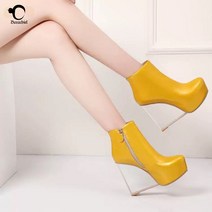 가이아 사계절 여성 투명 웨지힐 앵클 부츠 앵글 부츠힐 13cm 가죽 하이힐 패션 부츠 코디 백화점 명품 구두