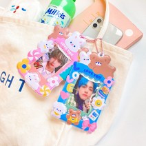 [리틀데이지] 귀여운 캐릭터 포토카드 버즈 에어팟 가방장식 소프트키링, 핑크