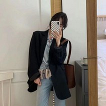 여성 마카롱 파스텔 칼라 어깨 패드 루즈핏 정장 자켓 캐주얼 세미 정장 로맨틱 하객룩