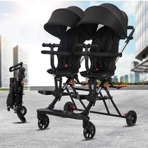 유모차 쌍둥이 접이식 2인 나들이 초경량 트윈유모차, 파란색우주