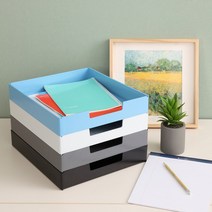 [착한문방구] 플라스틱 수납 슬라이드 멀티 트레이 적층형 4색상 가격 품질 굿~, 하늘