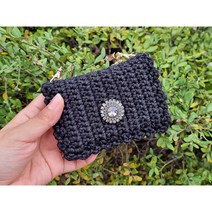 DIY 코바늘 스왈로브스키 프릴 카드지갑 패키지 뜨개가방만들기 뜨개질, 화이트, 9.초코브라운