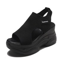 자칠 여름 키높이 통굽샌들 9cm 여성샌들니트어퍼 웨지힐샌들 huanyutai인증 샌들