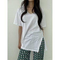 [바티아엘르] 루즈핏 트임 롱 티셔츠