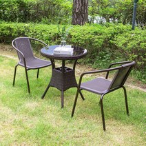 메이드 600 원형 49번 2인 야외 테이블 세트, 브라운