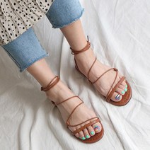 드레시백 레이첼 빈티지 낮은굽 레이스업 끈 플랫 스트랩 샌들 1.5cm