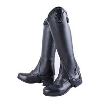 cavassion kid39s 어린이를 위한 하프 챕스 가죽 하프 챕스 작은 기사 승마 장비는 타는 동안 다리를 보호합니다., 검은색, XL