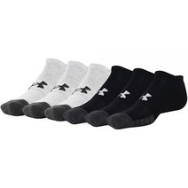 Under Armour 성인용 퍼포먼스 테크 노쇼 양말 스틸 모음 미디엄 6쌍 448428, Black/Steel (6-pairs)_Medium