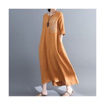 [바바라] [옷장][L~2XL] 린넨 자수 롱 원피스