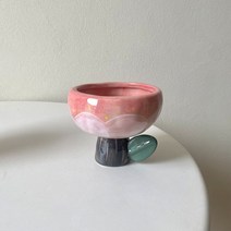 튤립 꽃 도자기 물컵 머그컵 디저트 컵 그릇, 도자기., 불규칙. - 복숭아꽃 물컵.