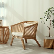 라탄 원목 1인용 소파 의자 체어(6style), 패브릭 린넨 라탄소파